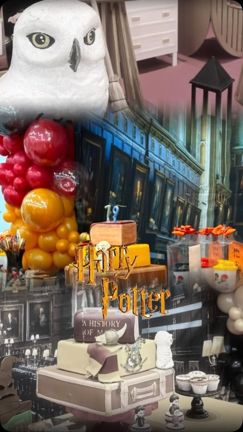 Decoração temática de festa com cenário de magia